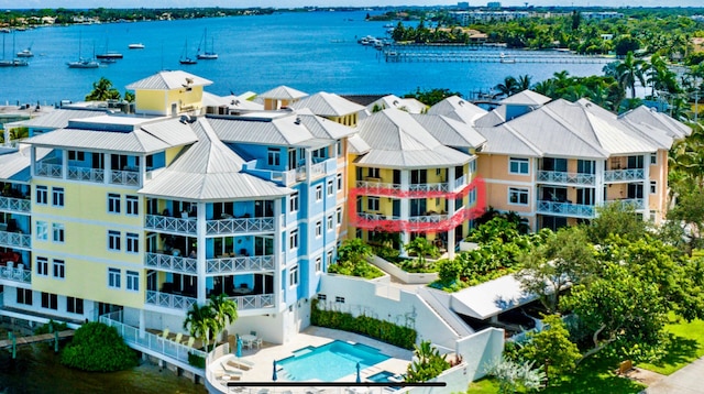 aerial view with a water view