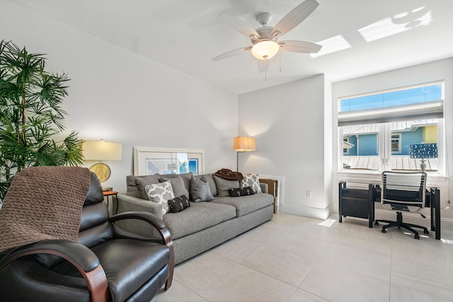 living room with ceiling fan