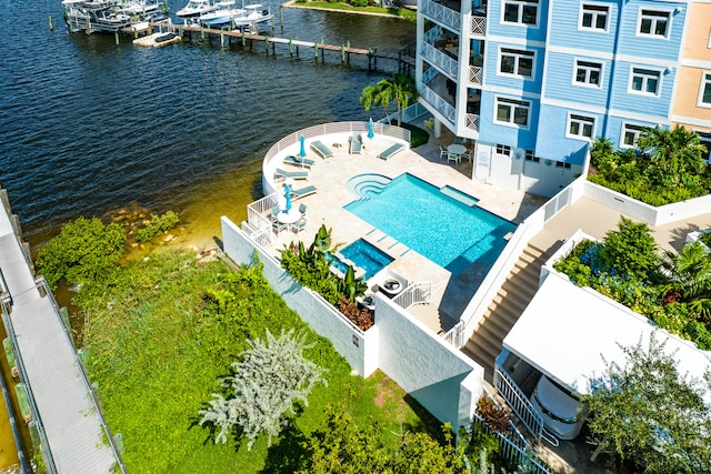 bird's eye view featuring a water view