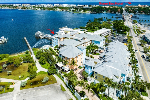 bird's eye view featuring a water view