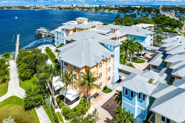 aerial view with a water view