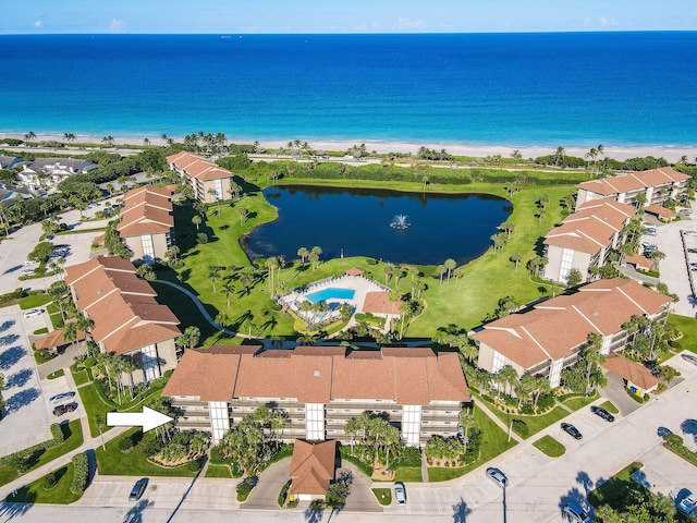 bird's eye view featuring a water view