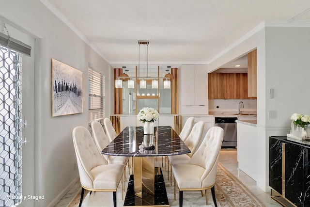 2006 Exeter A, Boca Raton, FL 33434 - dining area featuring crown molding and beverage cooler