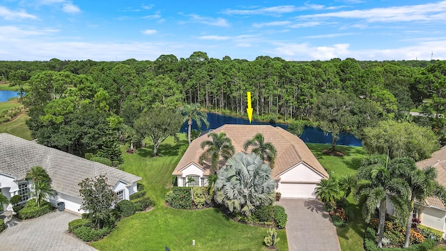 aerial view with a water view