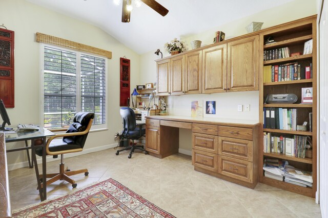 8100 Alister Pl, Port Saint Lucie, FL 34986 - office space with lofted ceiling, a ceiling fan, light tile patterned flooring, and baseboards