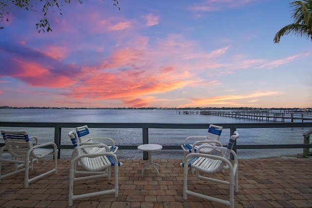 exterior space featuring a water view