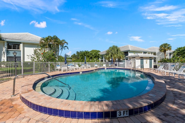 view of swimming pool featuring a patio