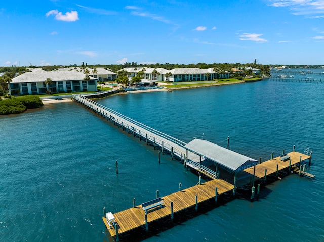 view of dock with a water view