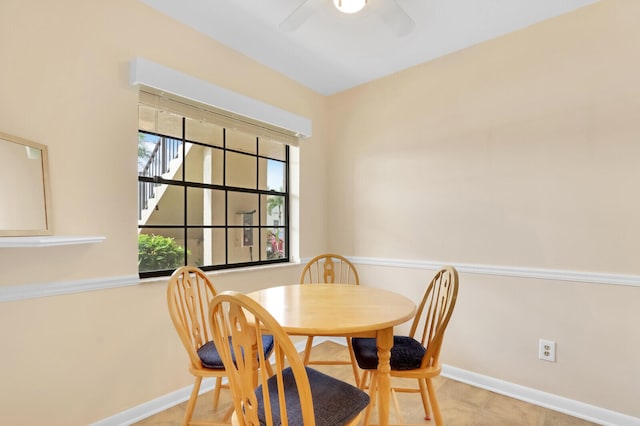 dining area featuring ceiling fan