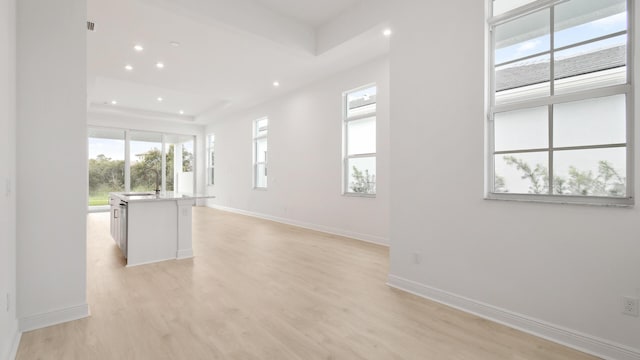 unfurnished living room featuring light hardwood / wood-style floors and sink