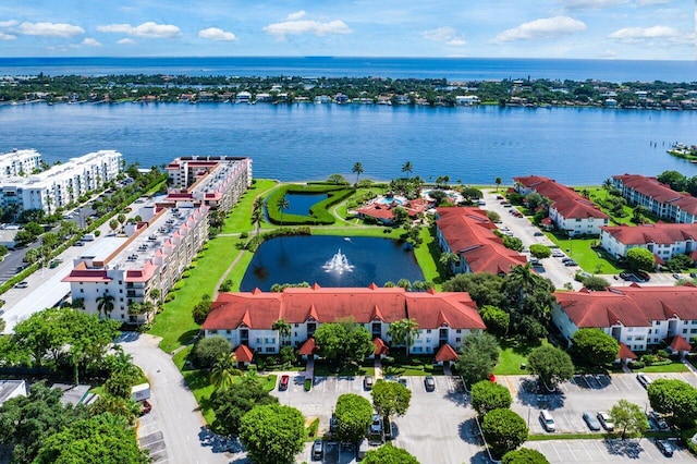 aerial view featuring a water view