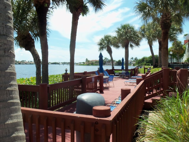 deck with a water view