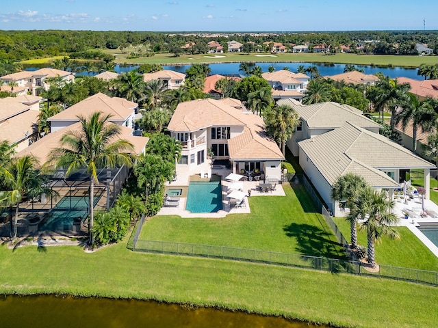 aerial view with a water view