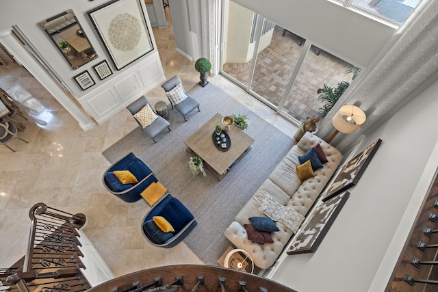 living room featuring tile walls