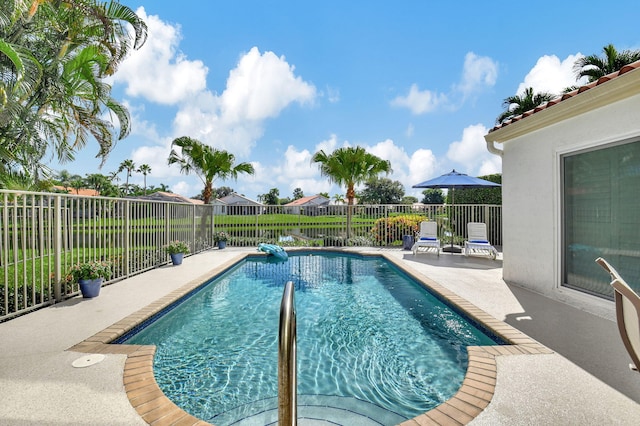 view of swimming pool featuring a patio