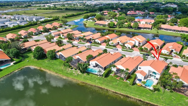 bird's eye view featuring a water view