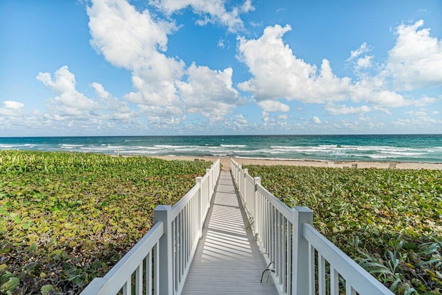 view of community featuring a water view and a view of the beach