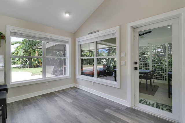 interior space featuring lofted ceiling