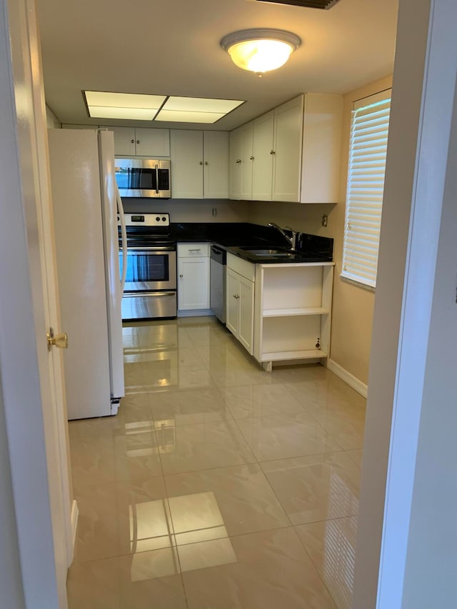 kitchen featuring sink, stainless steel appliances, and white cabinets