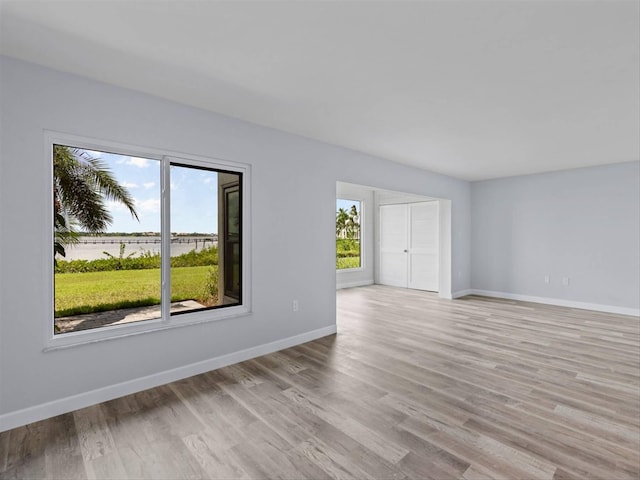 unfurnished room featuring light wood-type flooring and a healthy amount of sunlight