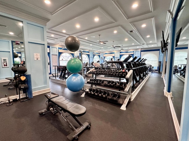 gym with ceiling fan