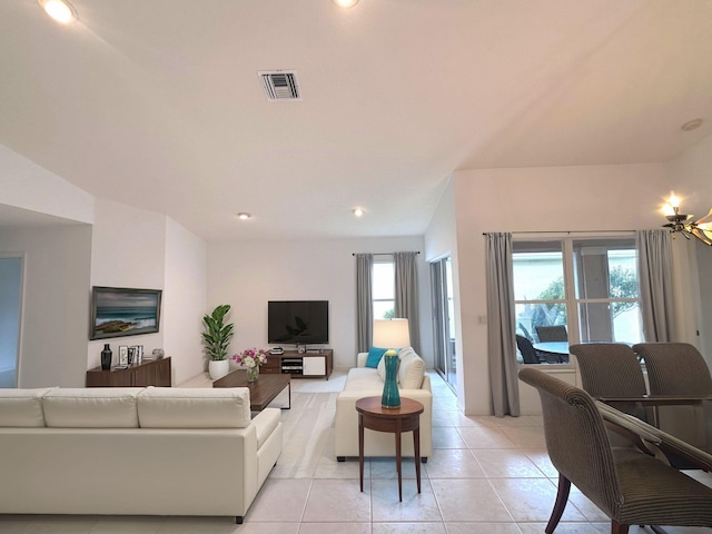 living room featuring light tile patterned floors