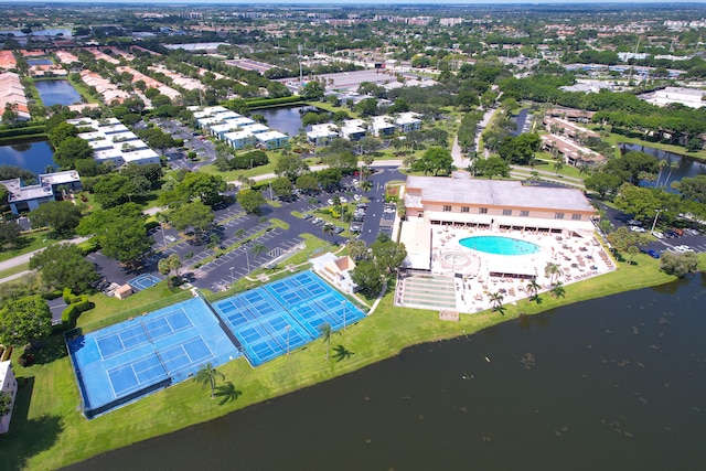 aerial view with a water view