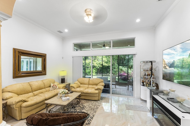 living room featuring ornamental molding