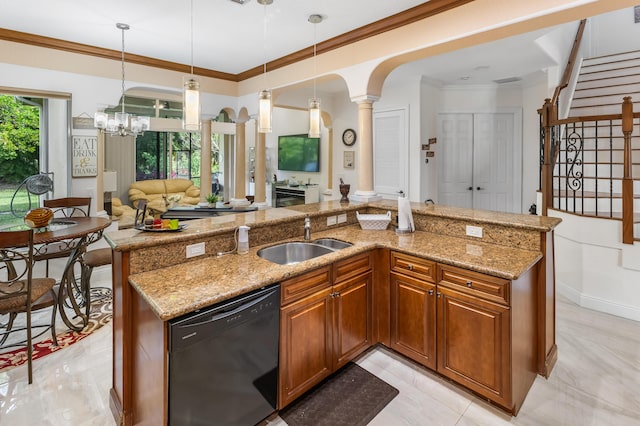 kitchen with dishwasher, pendant lighting, plenty of natural light, and sink