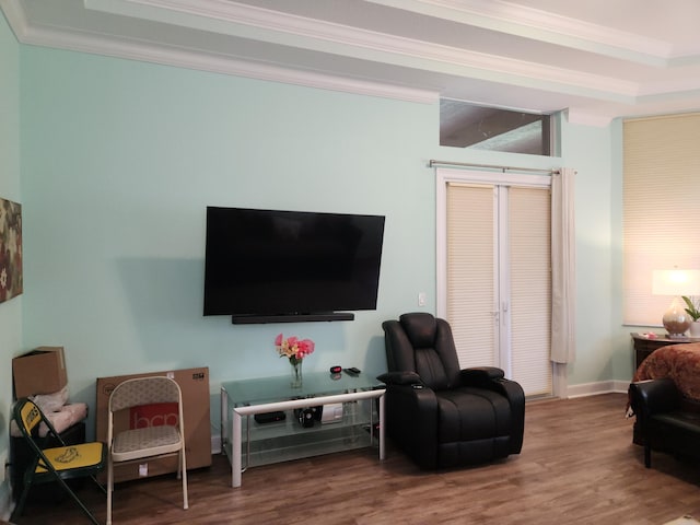 interior space with crown molding and hardwood / wood-style floors