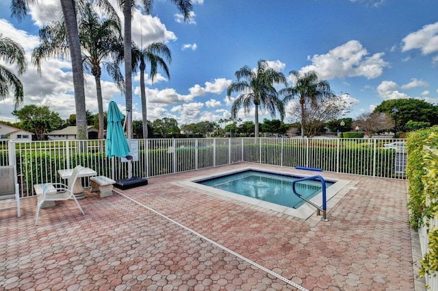 view of swimming pool with an in ground hot tub and a patio area