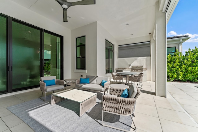 view of patio featuring outdoor lounge area and ceiling fan