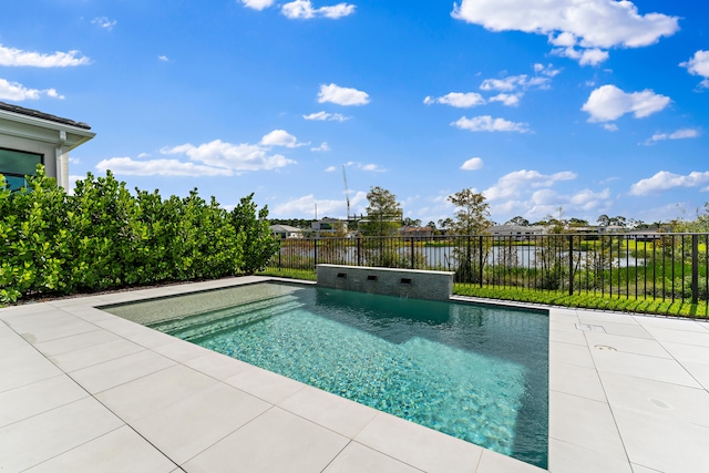 view of pool featuring pool water feature