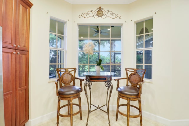 dining area featuring ceiling fan