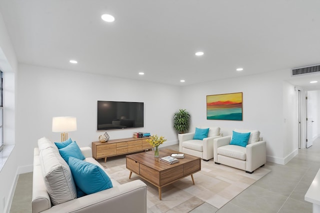 living room featuring light tile patterned floors