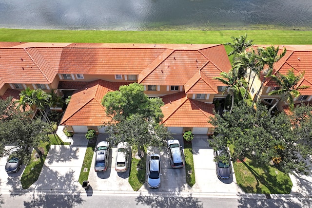 aerial view with a water view