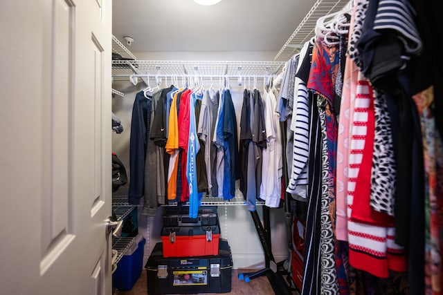 spacious closet with dark carpet