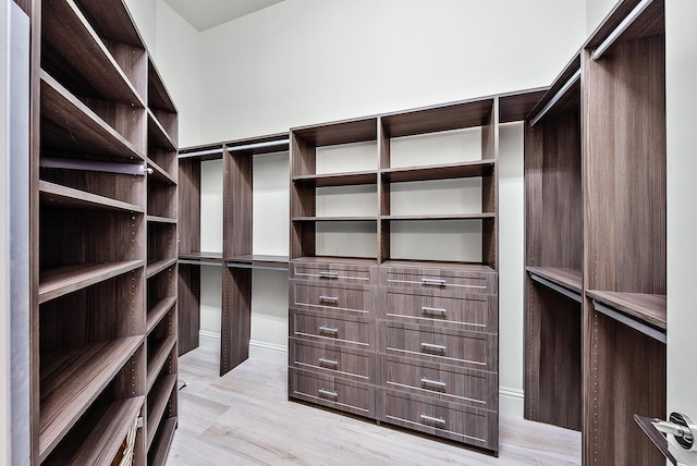 walk in closet with light wood-type flooring