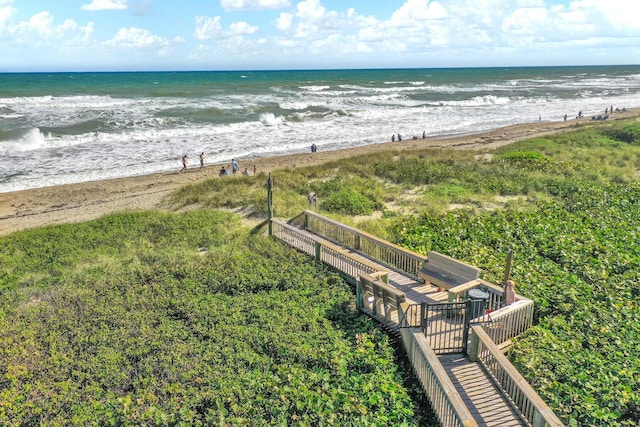 property view of water featuring a view of the beach