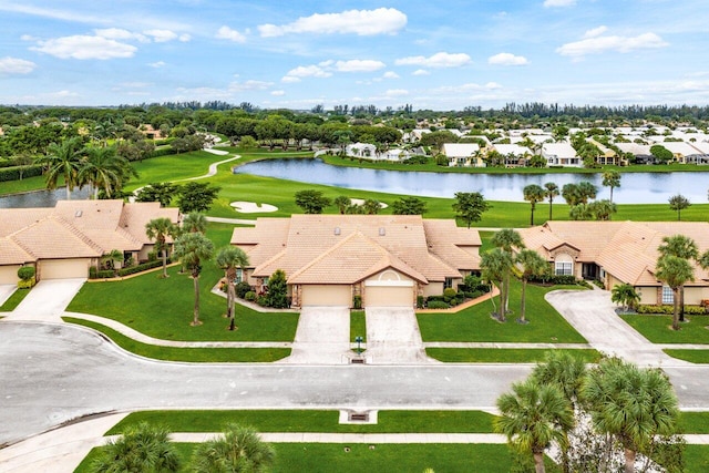 aerial view featuring a water view