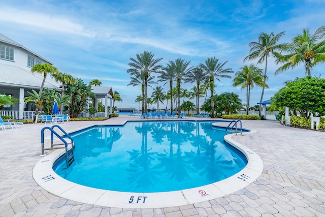 view of swimming pool featuring a patio