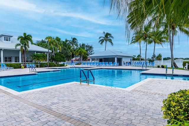 view of pool featuring a patio