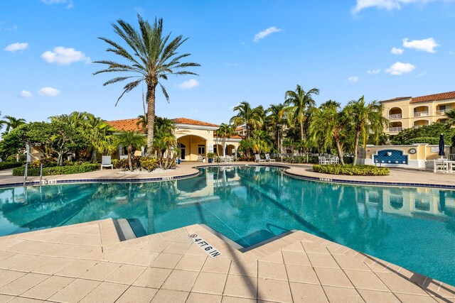 view of swimming pool with a patio