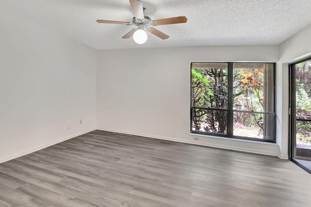 spare room with wood-type flooring, ceiling fan, and plenty of natural light