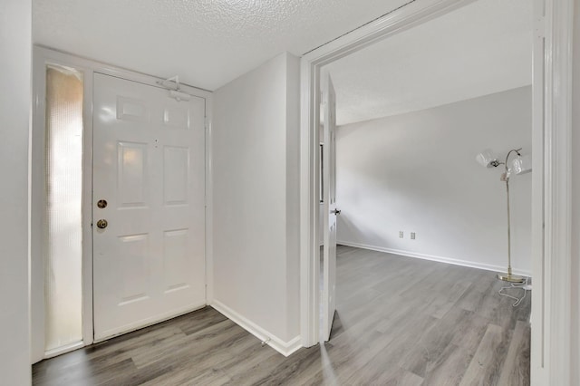 foyer featuring a textured ceiling and hardwood / wood-style flooring