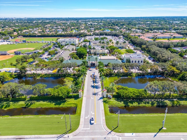 aerial view featuring a water view