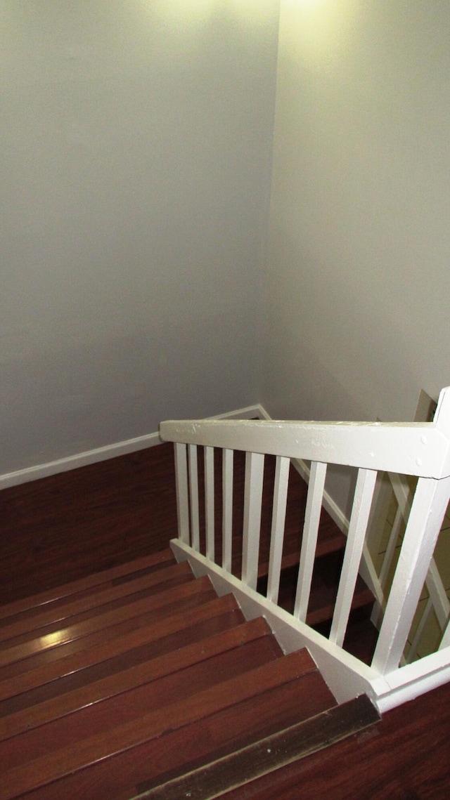 stairway featuring wood-type flooring