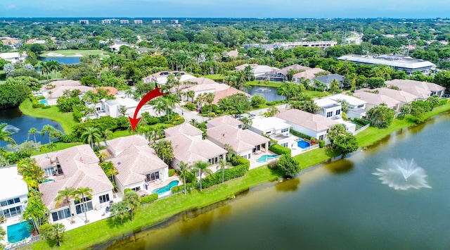 aerial view featuring a water view