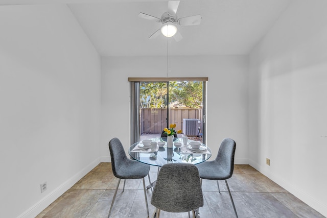 dining space featuring ceiling fan