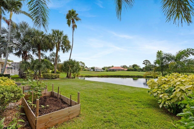 view of yard with a water view